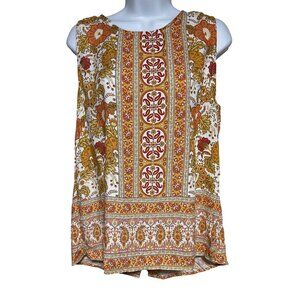 Soiree Floral Multicolor Floral Paisley Sleeveless Top Size Small Back Button